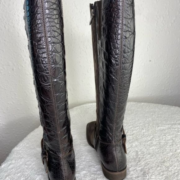 Ladies Donald J Pliner Brown Suede Alligator Knee High Zip Up Boots Size: 6.5 M - Picture 5 of 16